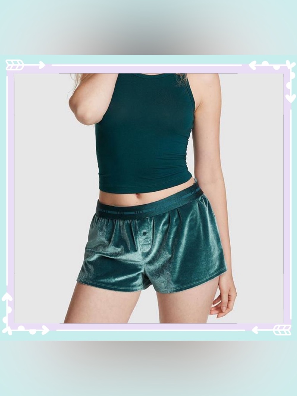 PINK Victoria’s Secret Velvet Side Slit Rhinestone Boxy Shorts Green Sz XS Y2K